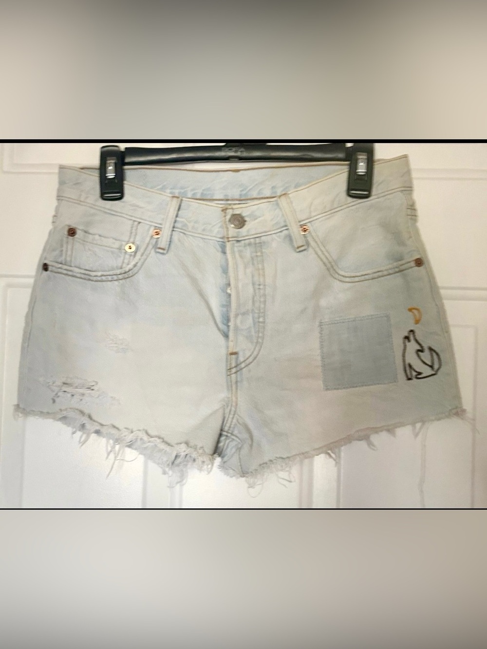 Cotton denim shorts Levi's 501 Original High Rise w/custom embroidered patch 29W